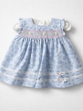 Little Bitty blue hand smocked embroidered vintage dress 3-6 months